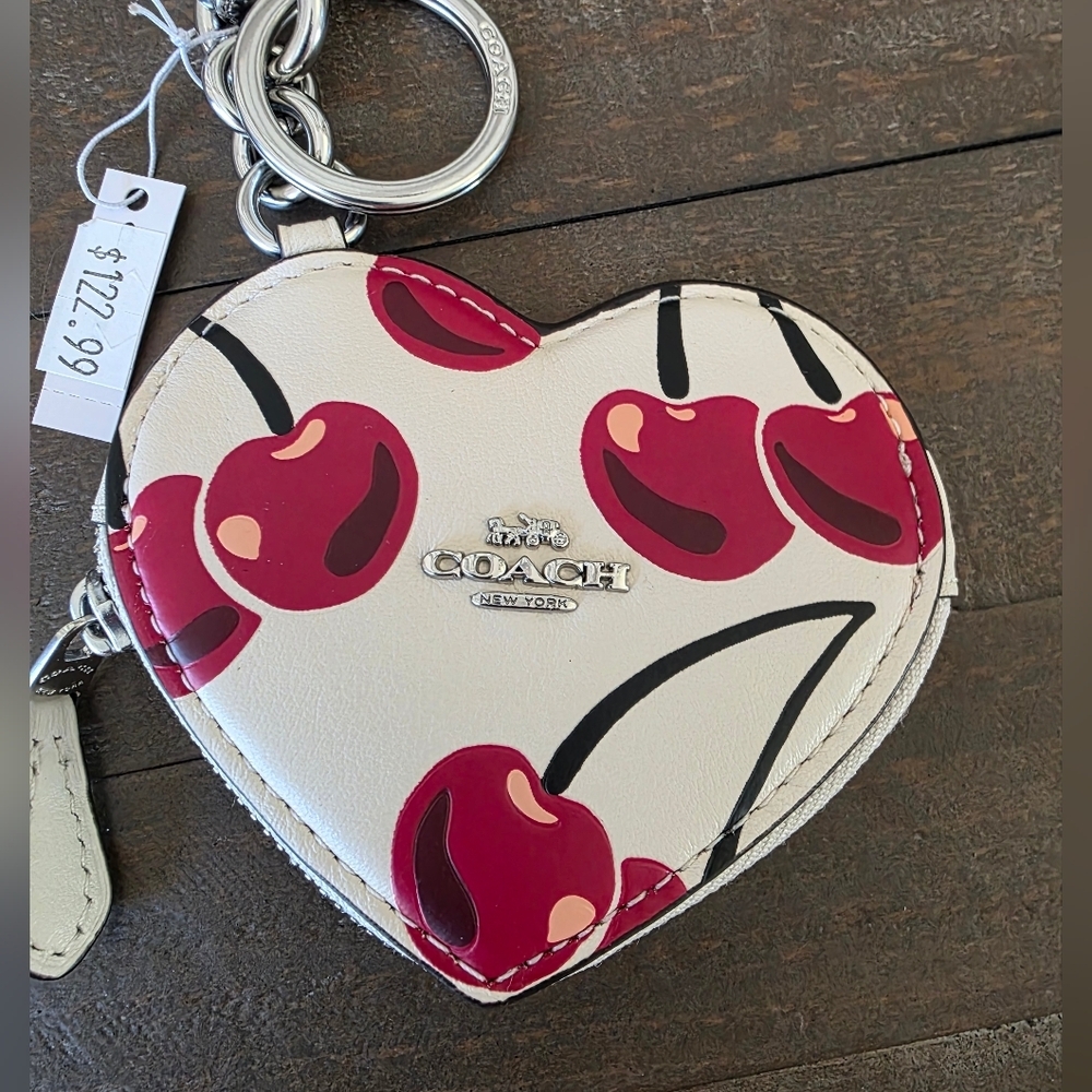 Coach Heart Shaped Coin Pouch Bag Charm With Cherries- NWT - Picture 11 of 11